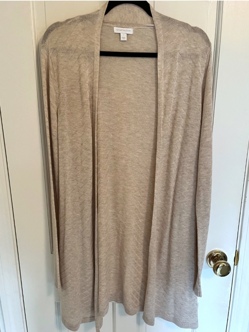 Charter Club Lightweight Summer Open Front Cardigan Sweater – Large – Beige